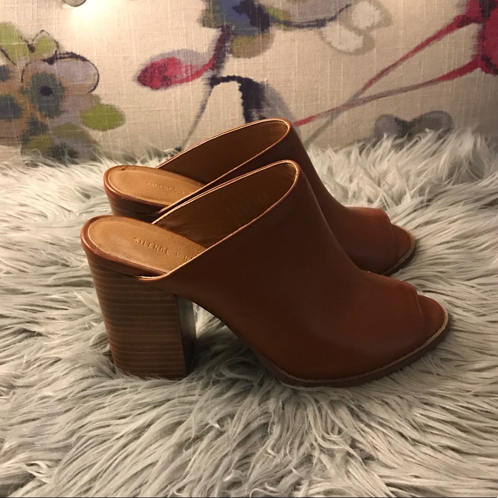 Silence + Noise Tan Faux Leather Mules